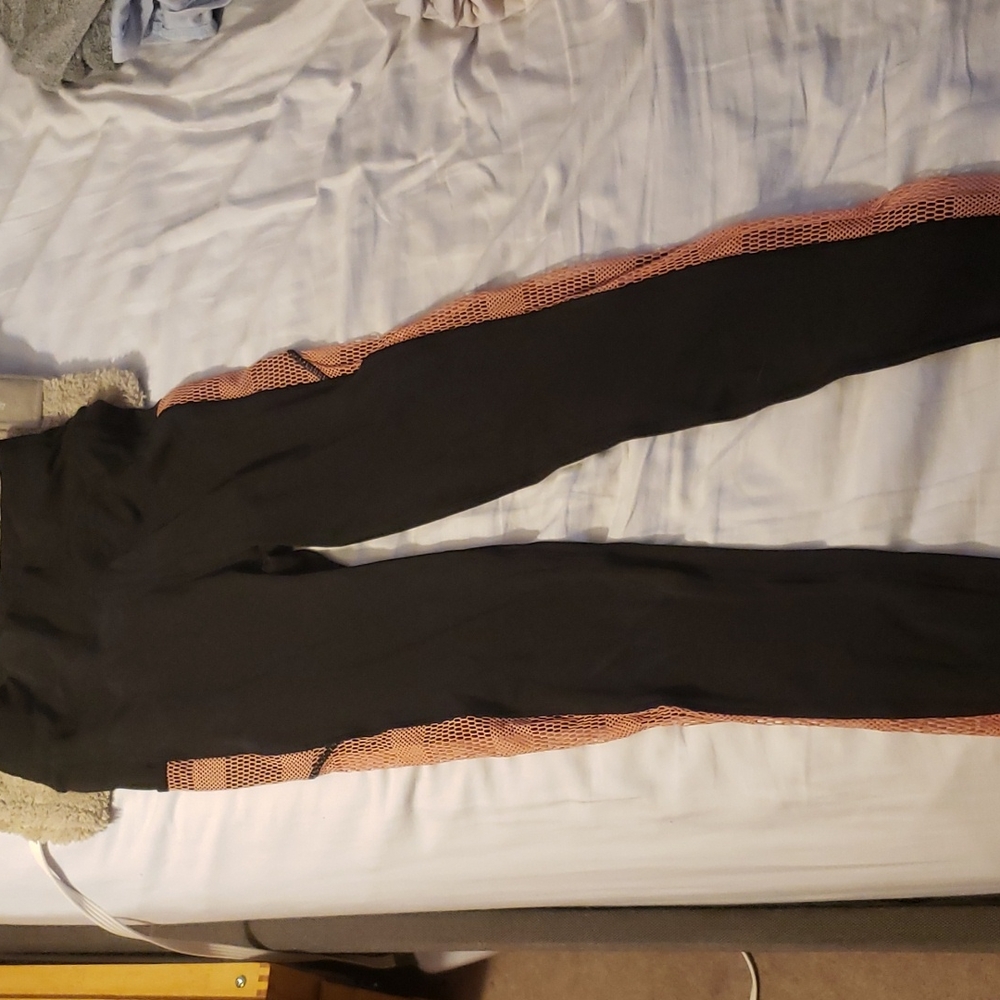 Popfit leggings size small black with pink lace down sides